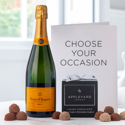 Veuve Clicquot Yellow Label Brut Champagne (75cl), 12 Handmade Chocolate Truffles & Occasion Card Veuve Clicquot Yellow Label Brut Champagne (75cl), 12 Handmade Chocolate Truffles & Occasion Card