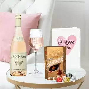 La Vielle Ferme Rose Wine (75cl), Lindor Assorted Truffles (200g) & Romance Card