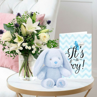 Blue Serenity, Baby Boy Bunny (16cm) & Baby Boy Card