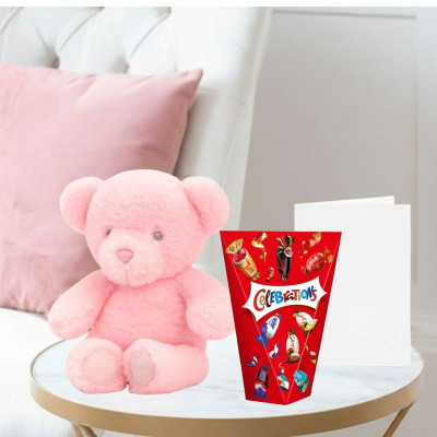 Keel Pink Bear 16cm, Celebrations (163g) & Occasion Card