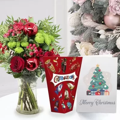 Berry Blush, Celebrations Mini Chocolate & Biscuit Bars (185g) & Christmas Card