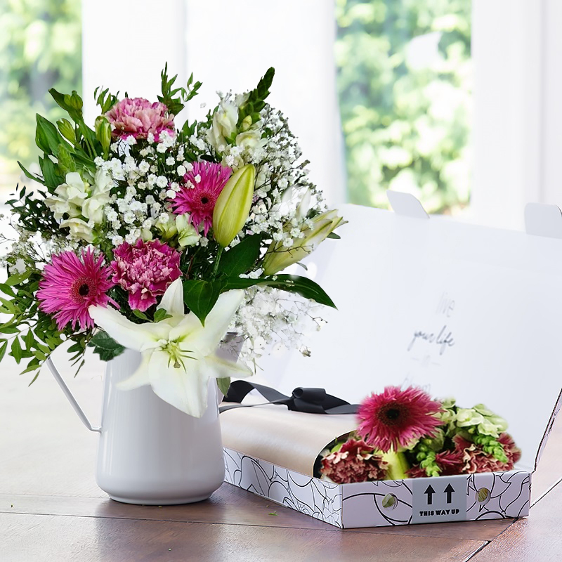 Affordable Letterbox Flowers - Flower Bouquet - BlushPink & White Carnations & Lilies - Next Day Flower Delivery UK - Blossoming Gifts