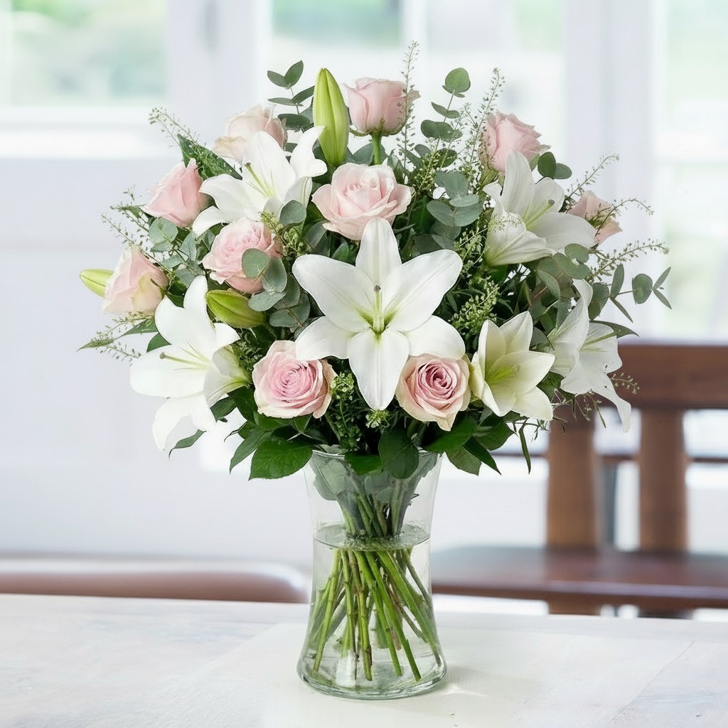 Luxury Flower Bouquet - Blush Pink Rose & Lily Grande Lillies - Next Day Flower Delivery UK - Blossoming Gifts