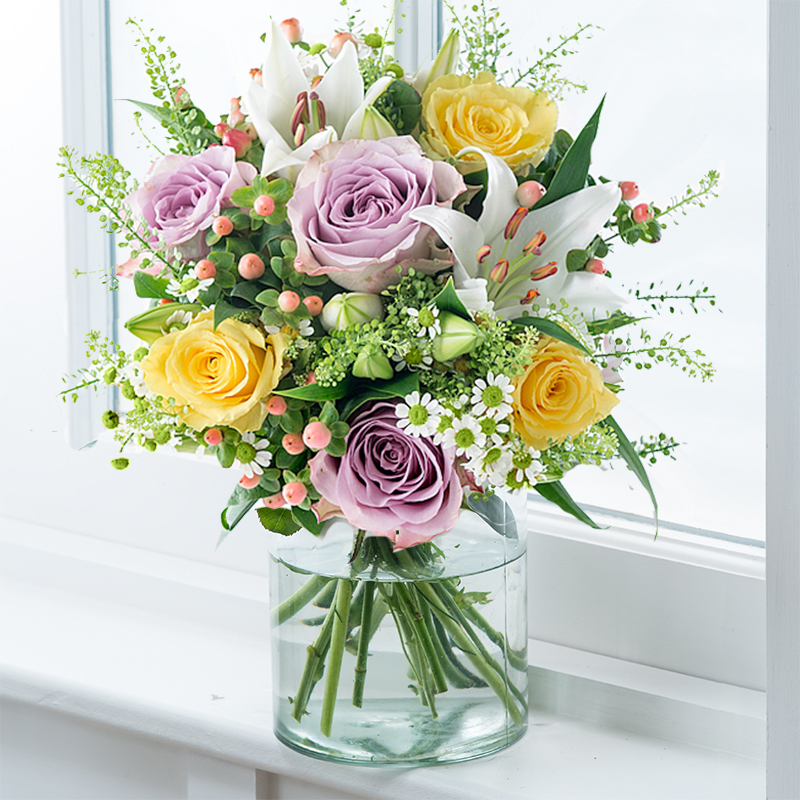 Yellow & Purple Flower Bouquet - Cipriani Roses & Lilies - Next Day Flower Delivery UK - Blossoming Gifts