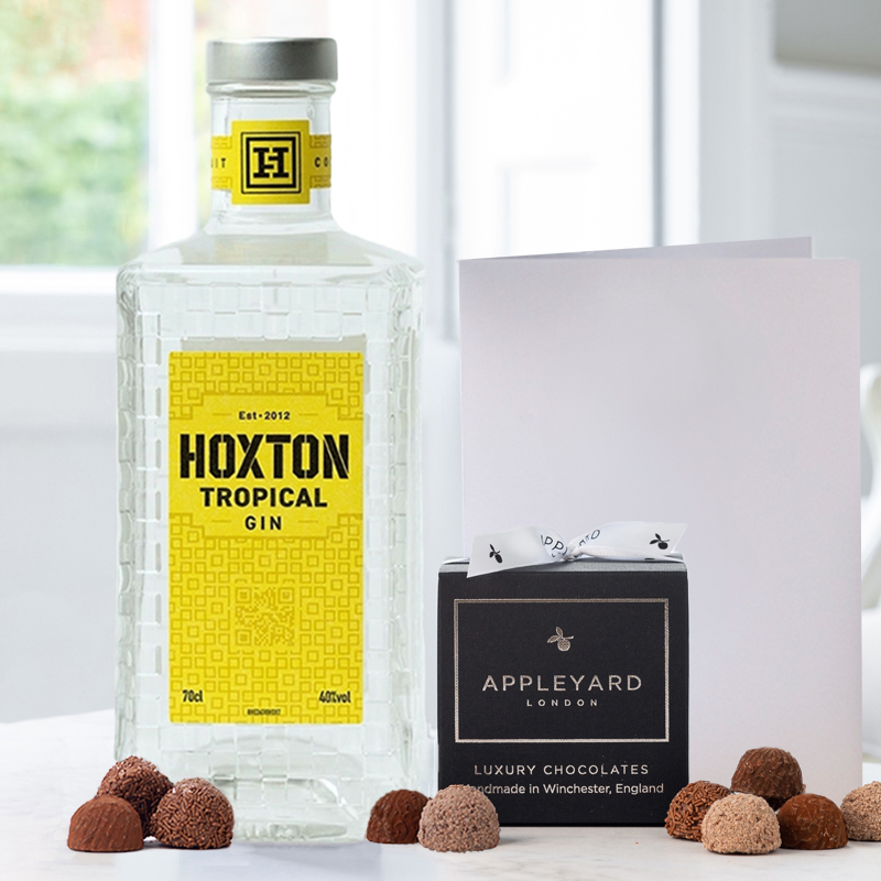 Alcohol - Hoxton Tropical Gin, 12 Handmade Chocolate Truffles & Occasion Card - Next Day Gift Delivery UK - Blossoming Gifts