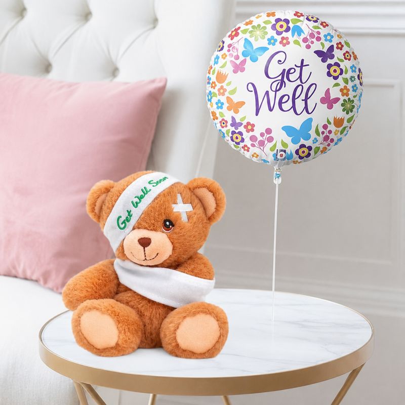 Keelco Get Well soon Bear (15cm) & Get Well Balloon image