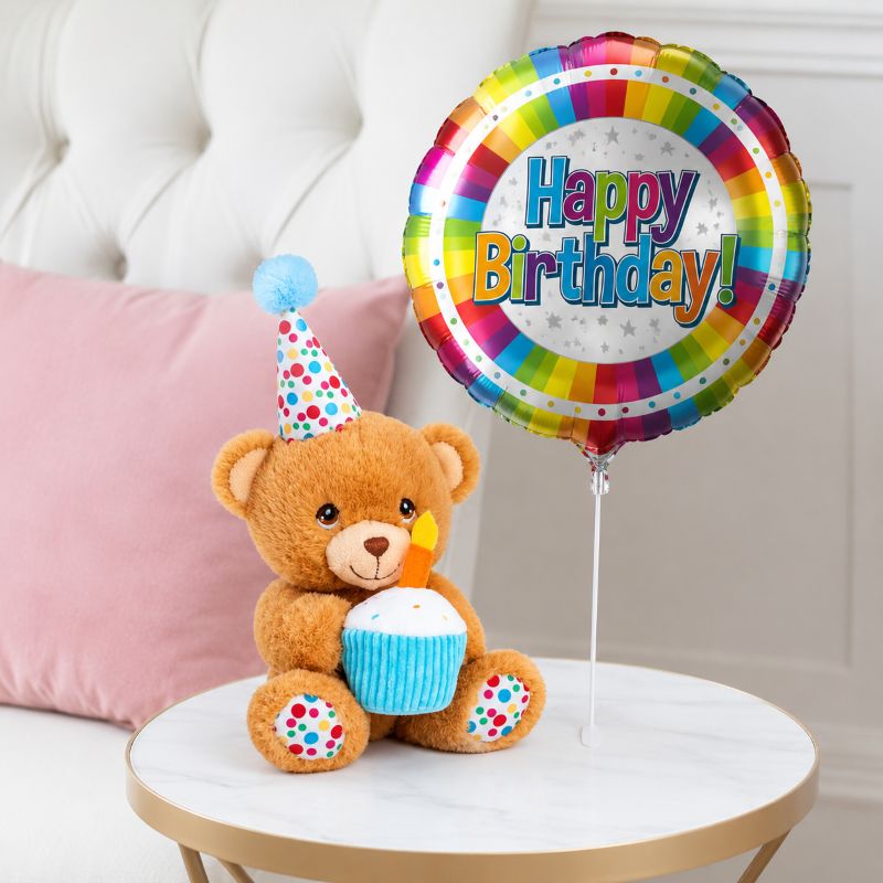 Keeleco Happy Birthday Bear (15cm) & Happy Birthday Balloon image