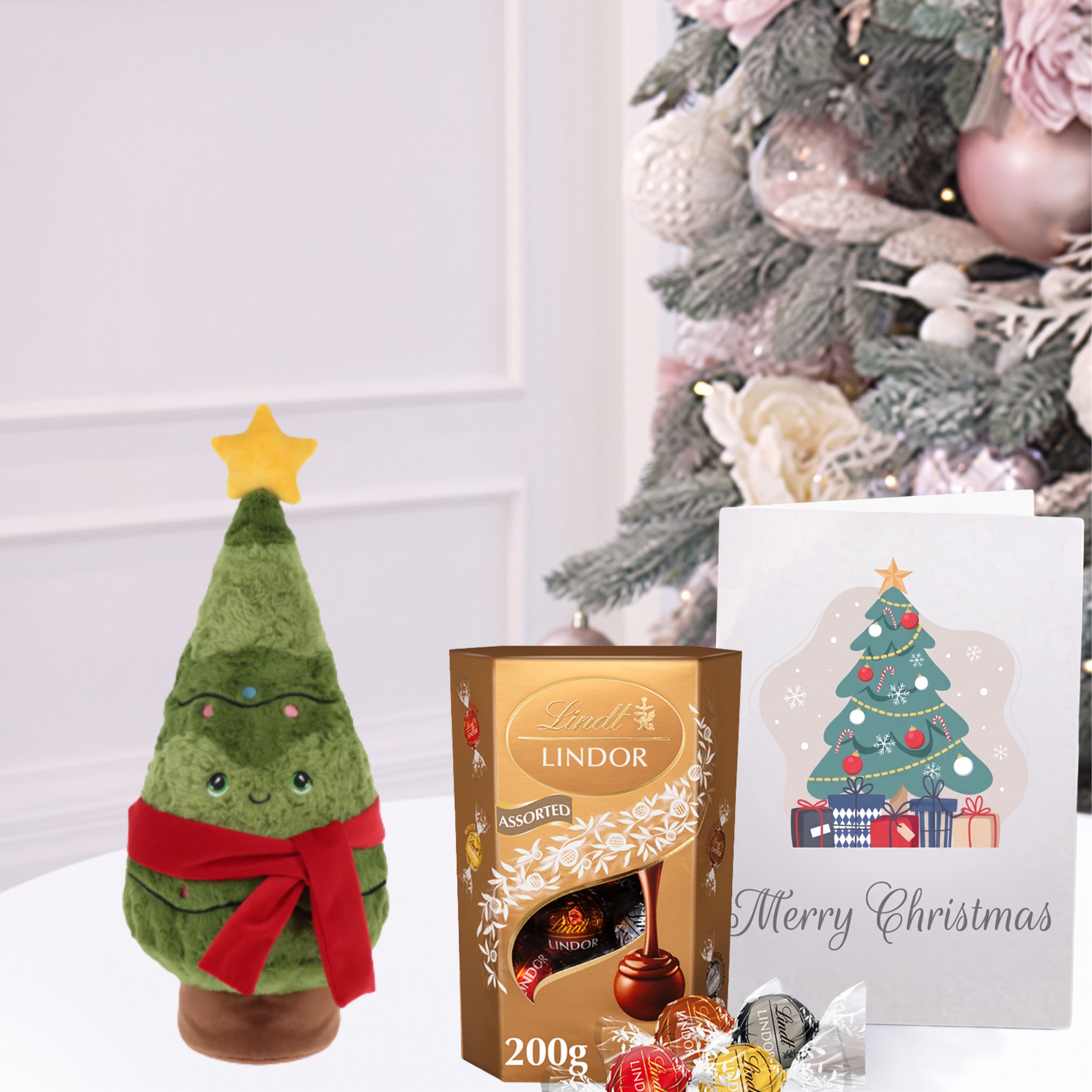 Keels Christmas Tree (40cm),  Lindor Assorted Truffles (200g) & Christmas Card image