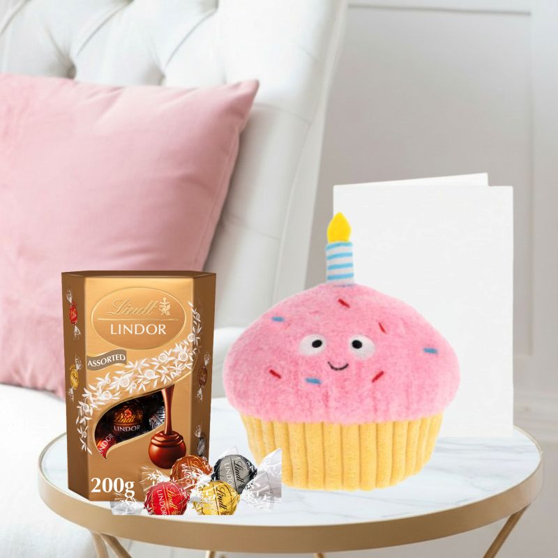 Keels Snackies Cupcake (18cm), Lindor Assorted Truffles (200g) & Occasion Card image