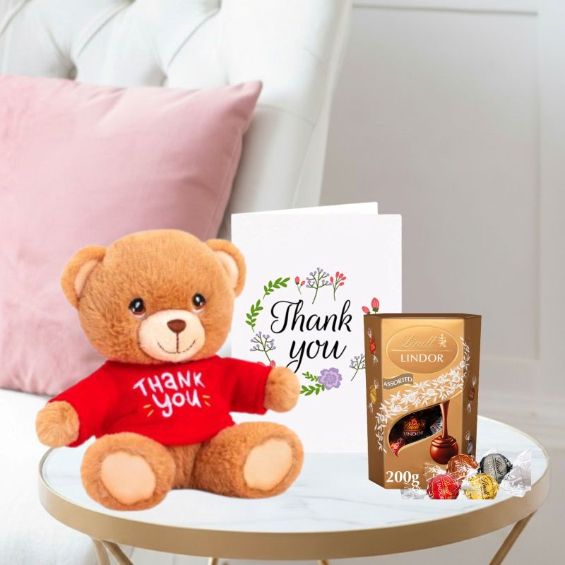 Keels Thank You Bear (15cm), Lindor Assorted Truffles (200g) & Thank You Card image