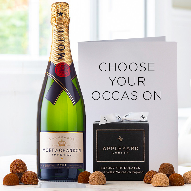 Alcohol - Moët & Chandon Brut Champagne, 12 Handmade Chocolate Truffles & Occasion Card - Next Day Gift Delivery UK - Blossoming Gifts