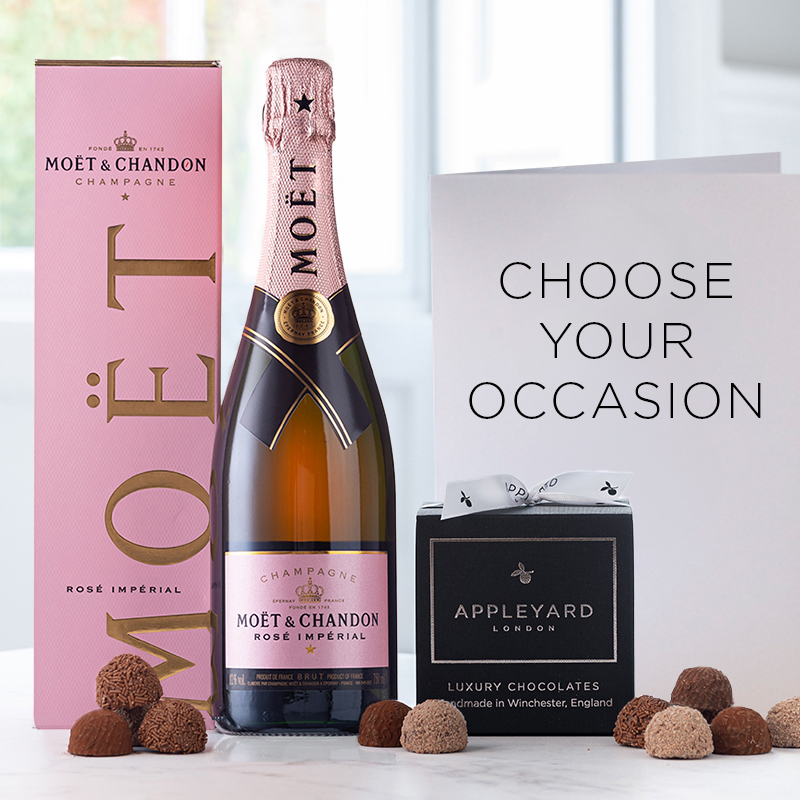 Alcohol - Moët & Chandon Rosé Champagne, 12 Handmade Chocolate Truffles & Occasion Card - Next Day Gift Delivery UK - Blossoming Gifts