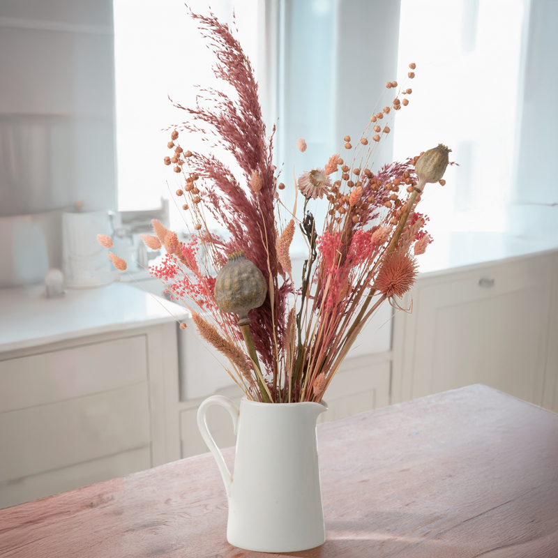 Pink Dried Flower Bouquet - Rose Gold Roses - Next Day Flower Delivery UK - Blossoming Gifts
