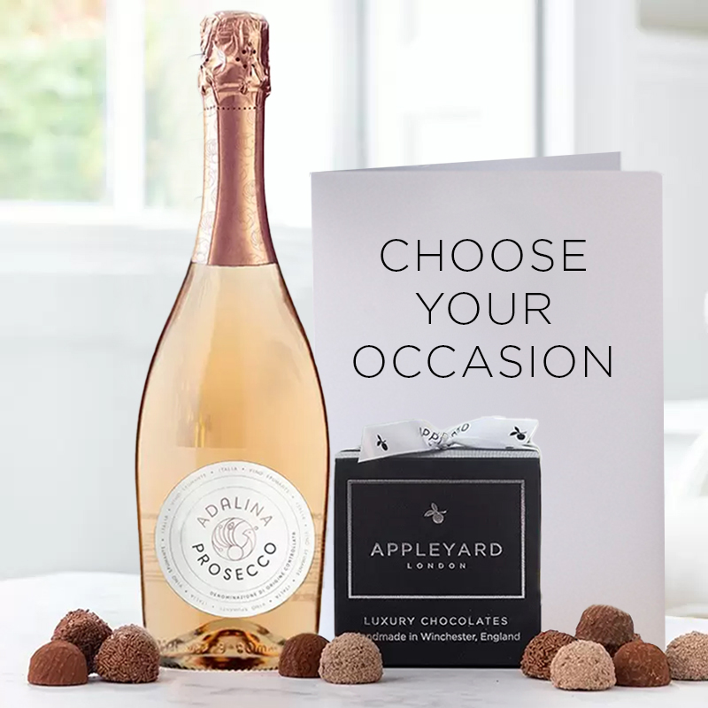 Alcohol - Rosé Prosecco, 12 Handmade Chocolate Truffles & Occasion Card - Roses - Next Day Gift Delivery UK - Blossoming Gifts
