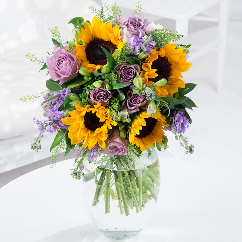 Sunflower Purple & White Bouquet - Summer Martini Alstroemeria & Roses - Next Day Flower Delivery UK - Blossoming Gifts