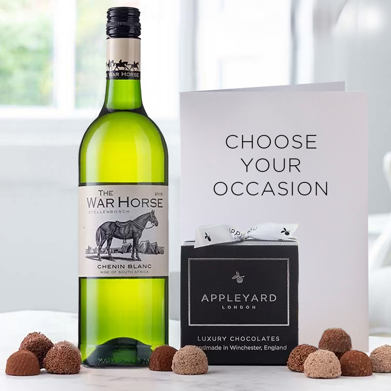 Alcohol - War Horse Chenin Blanc, 12 Handmade Chocolate Truffles & Occasion Card - Next Day Gift Delivery UK - Blossoming Gifts